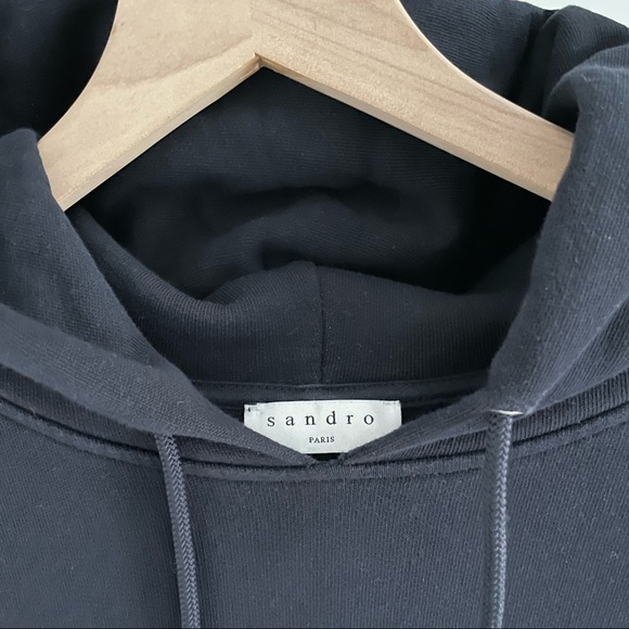 🌿Sandro Paris Navy Hoodie w/ Varsity Stripe Sleeves🌿 - Picture 3 of 5